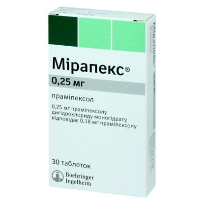 Світлина Мірапекс таблетки 0.25 мг №30